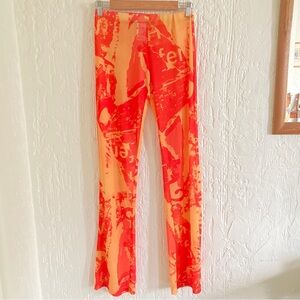 Jaded London Multi Orange Color Sheer Mesh Rave Flare Pants Size 4